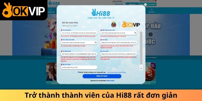 Trở thành thành viên của Hi88 rất đơn giản